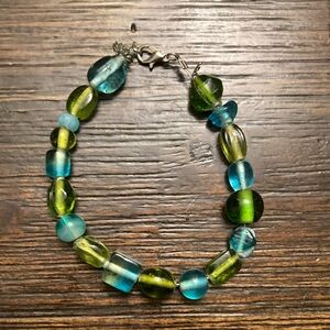 Green and blue handmade beaded bracelet